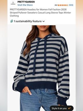 Women’s Navy & Gray Striped Hoodie sized Medium. Washed but NEVER worn!!!